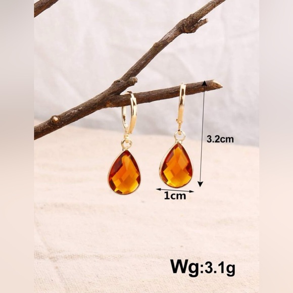 Gemstone Decor Water-Drop Earrings - Amber, Peach, Blue Colors Available - Picture 3 of 12